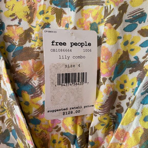 NWT Free People Women's size 4 Small Yellow Lilly Combo Floral Mini Dress Fairy - Picture 4 of 12